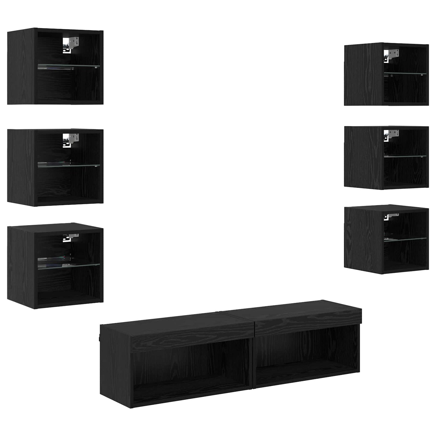 TV-Schränk 8 stk. Schwarz Eichen-Optik Glas