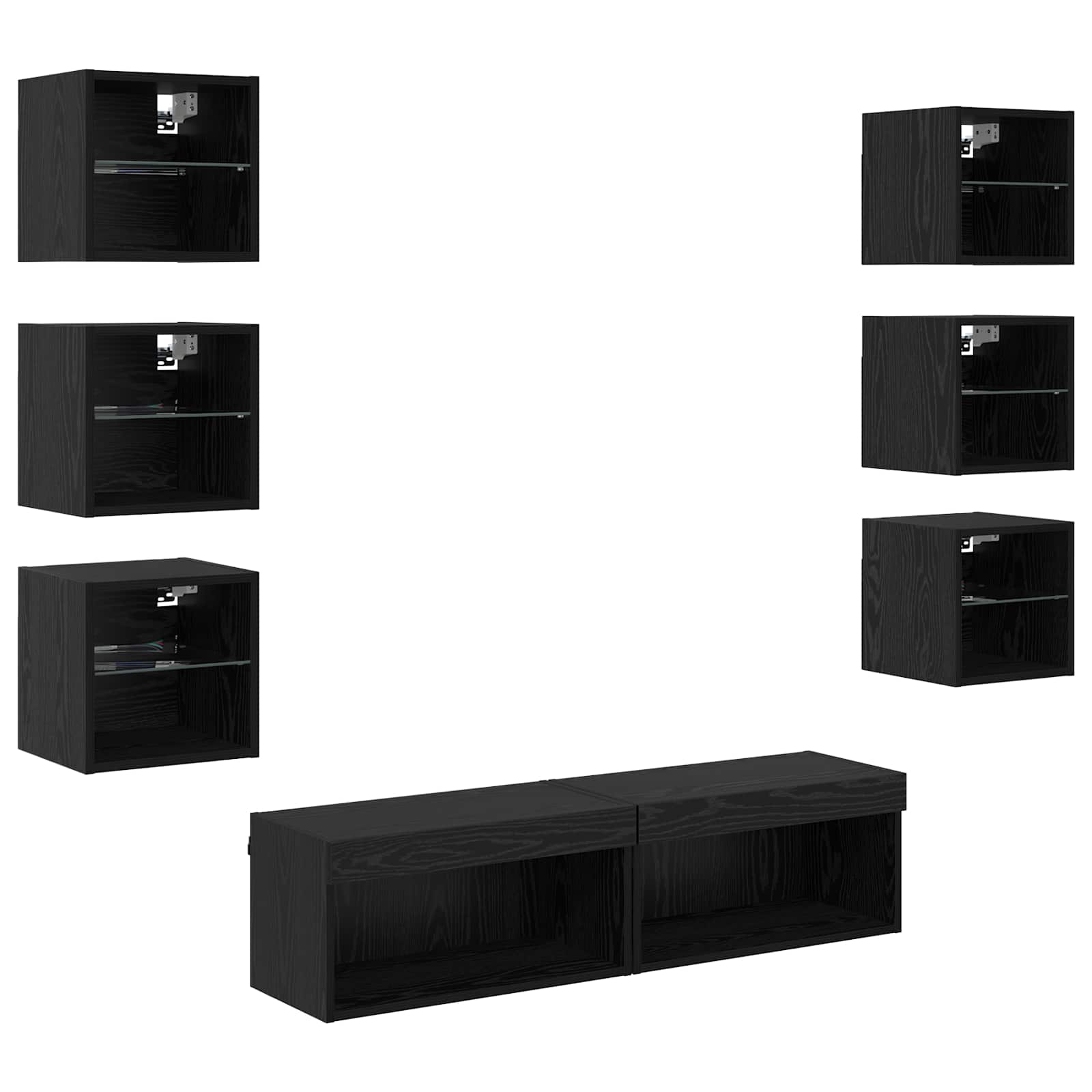 TV-Schränk 8 stk. Schwarz Eichen-Optik Glas