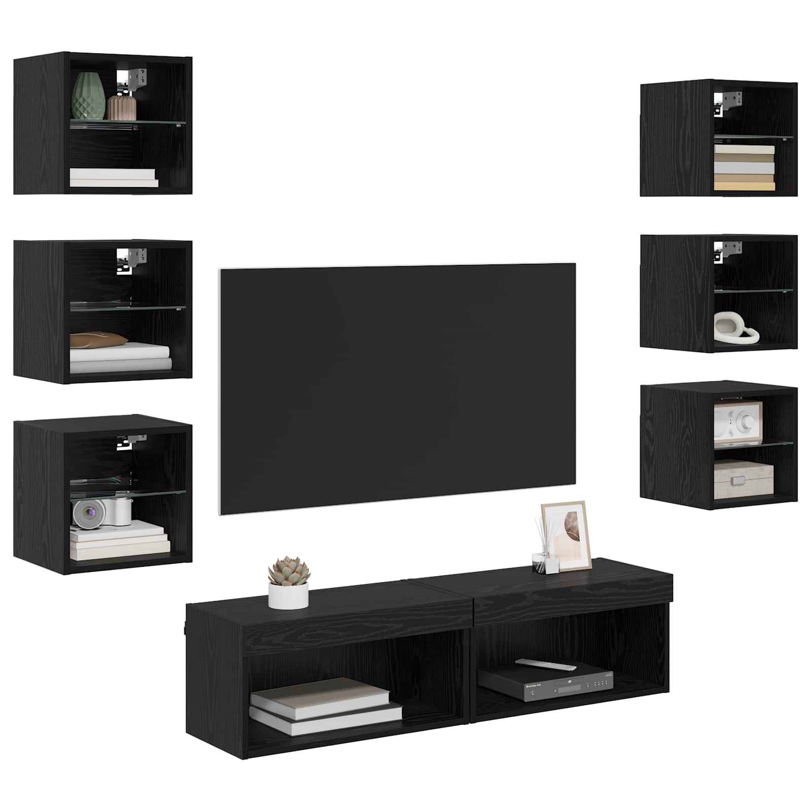 TV-Schränk 8 stk. Schwarz Eichen-Optik Glas