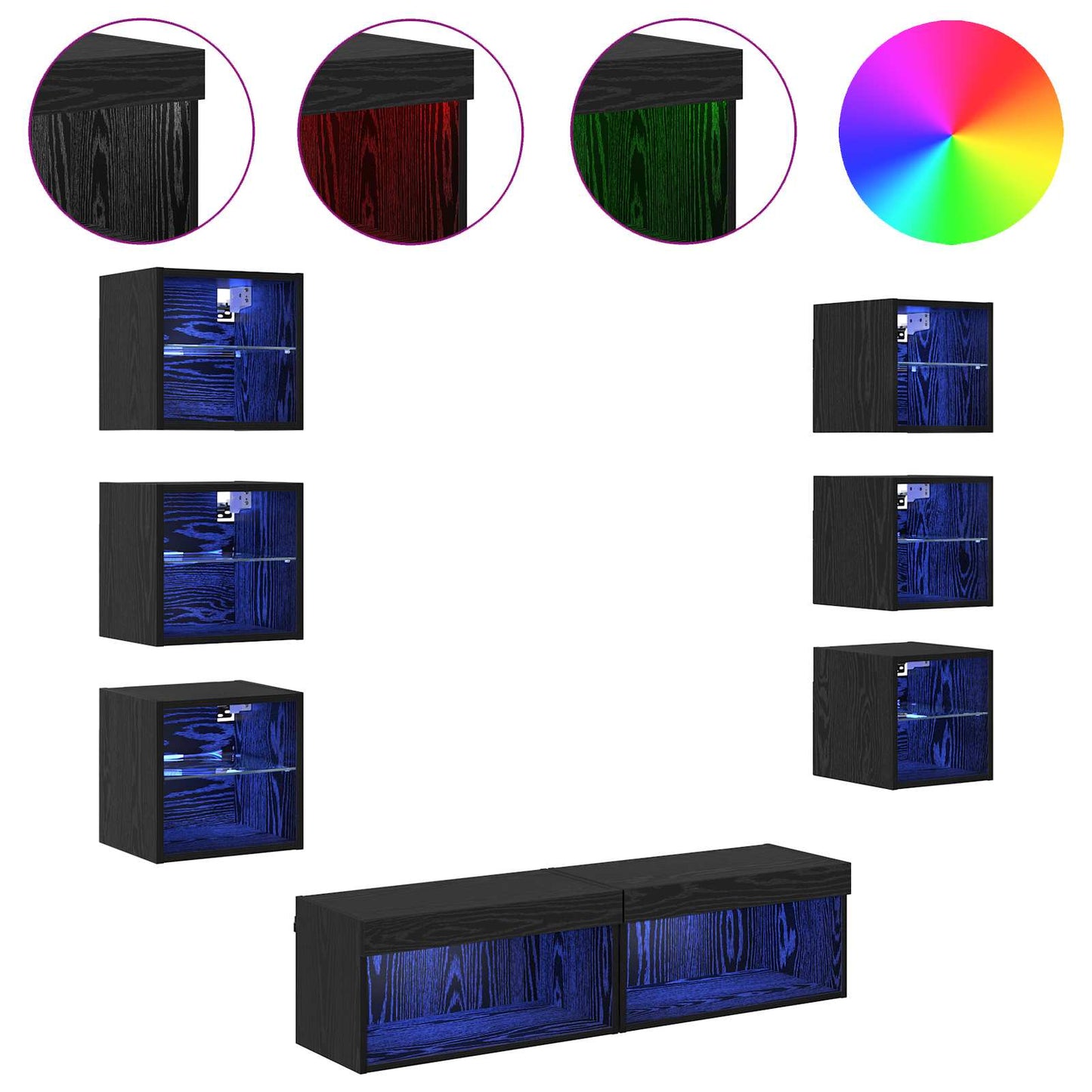 TV-Schränk 8 stk. Schwarz Eichen-Optik Glas