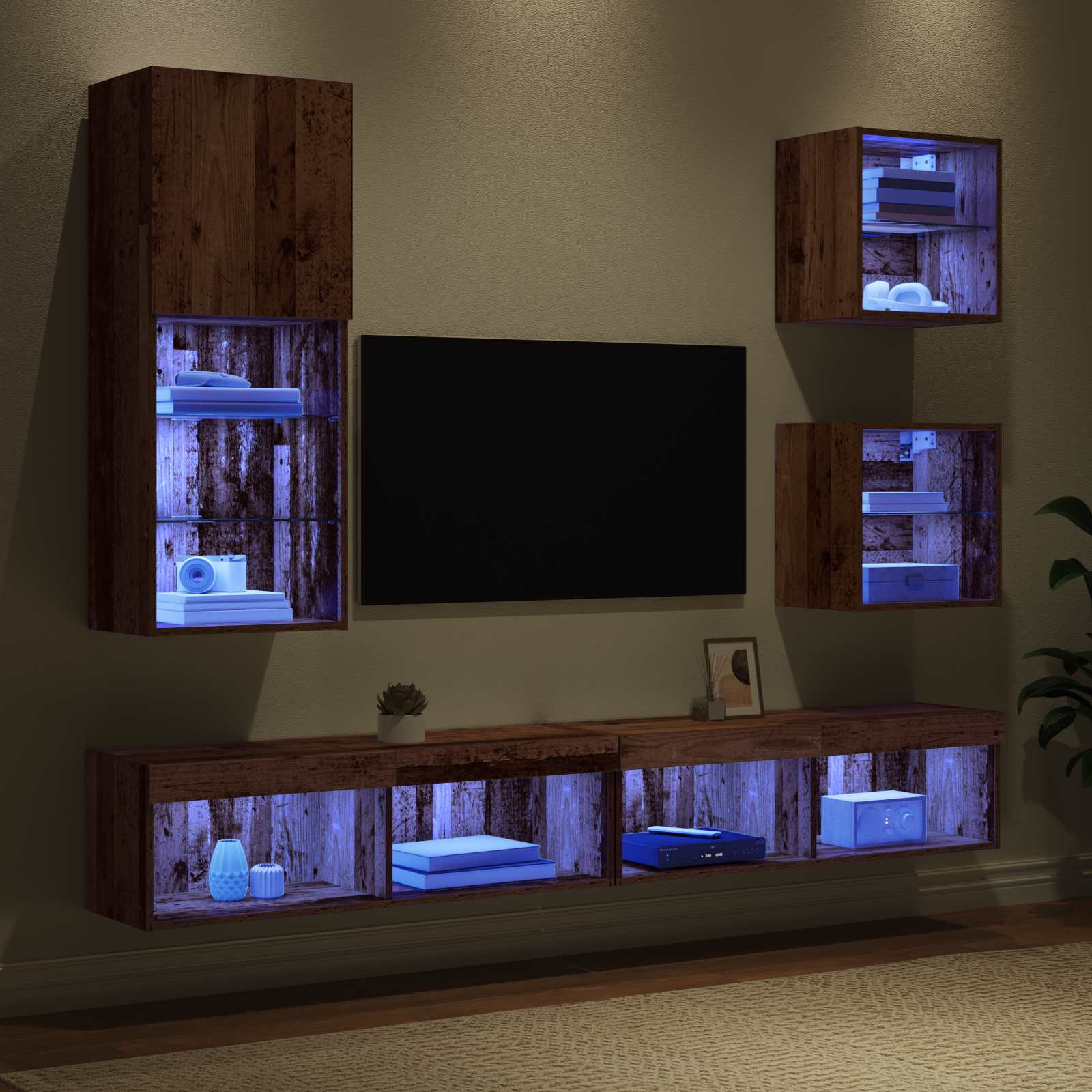 TV Wand Einheiten mit LED 5 stk. Altholz 100 x 30 x 30 cm