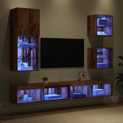 TV Wand Einheiten mit LED 5 stk. Altholz 100 x 30 x 30 cm