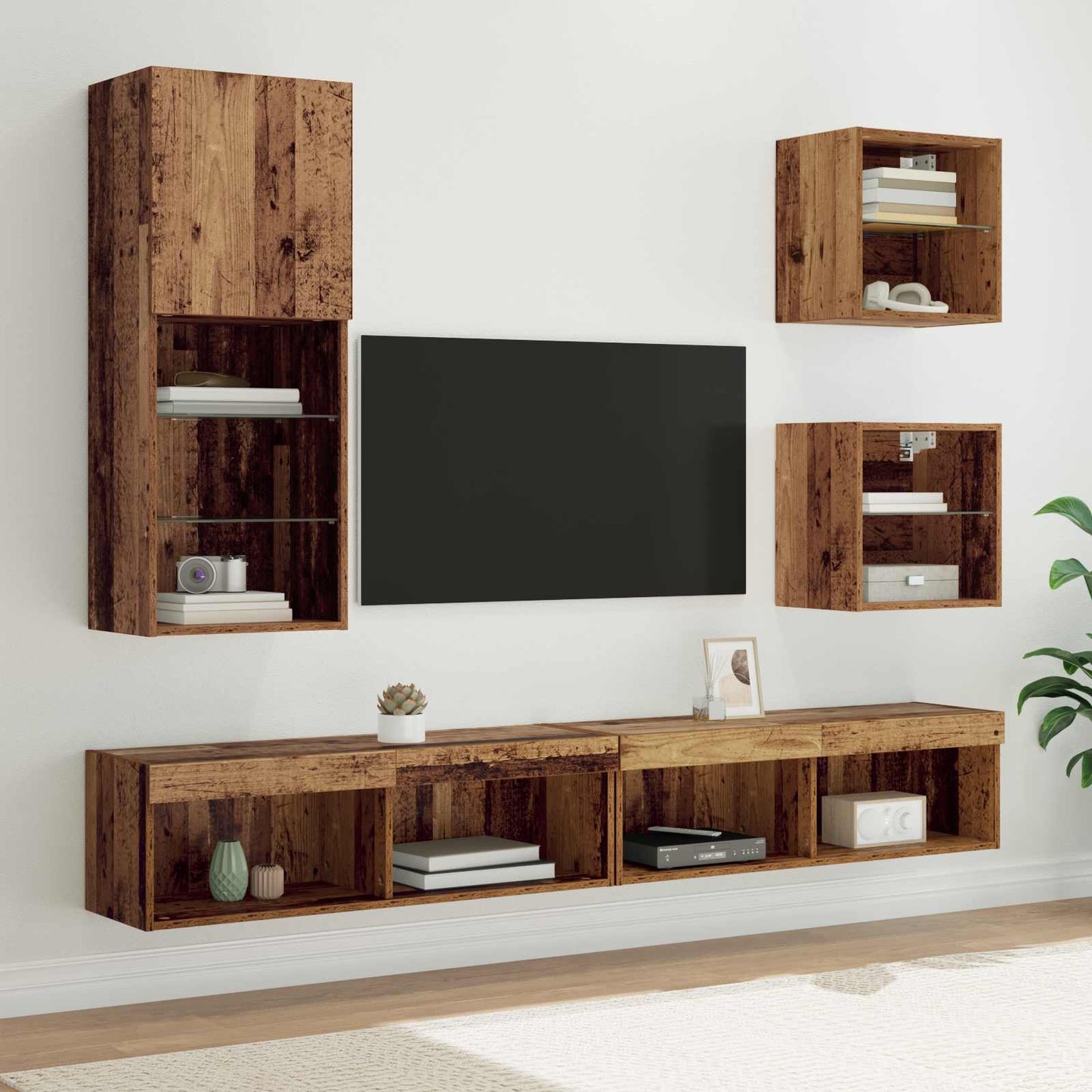 TV Wand Einheiten mit LED 5 stk. Altholz 100 x 30 x 30 cm