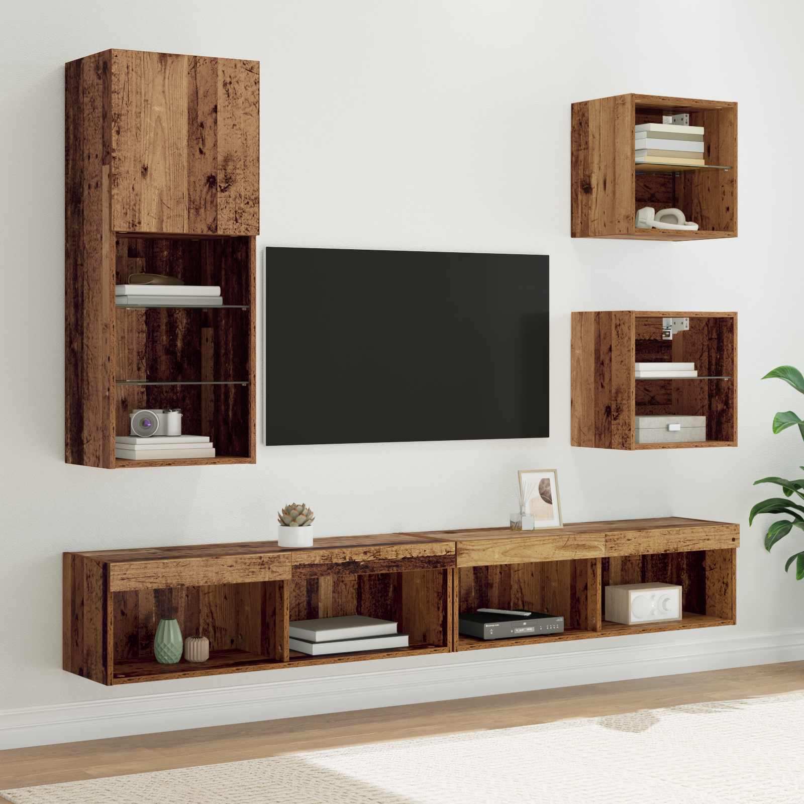 TV Wand Einheiten mit LED 5 stk. Altholz 100 x 30 x 30 cm