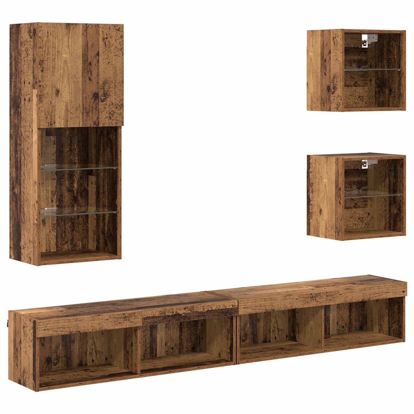 TV Wand Einheiten mit LED 5 stk. Altholz 100 x 30 x 30 cm