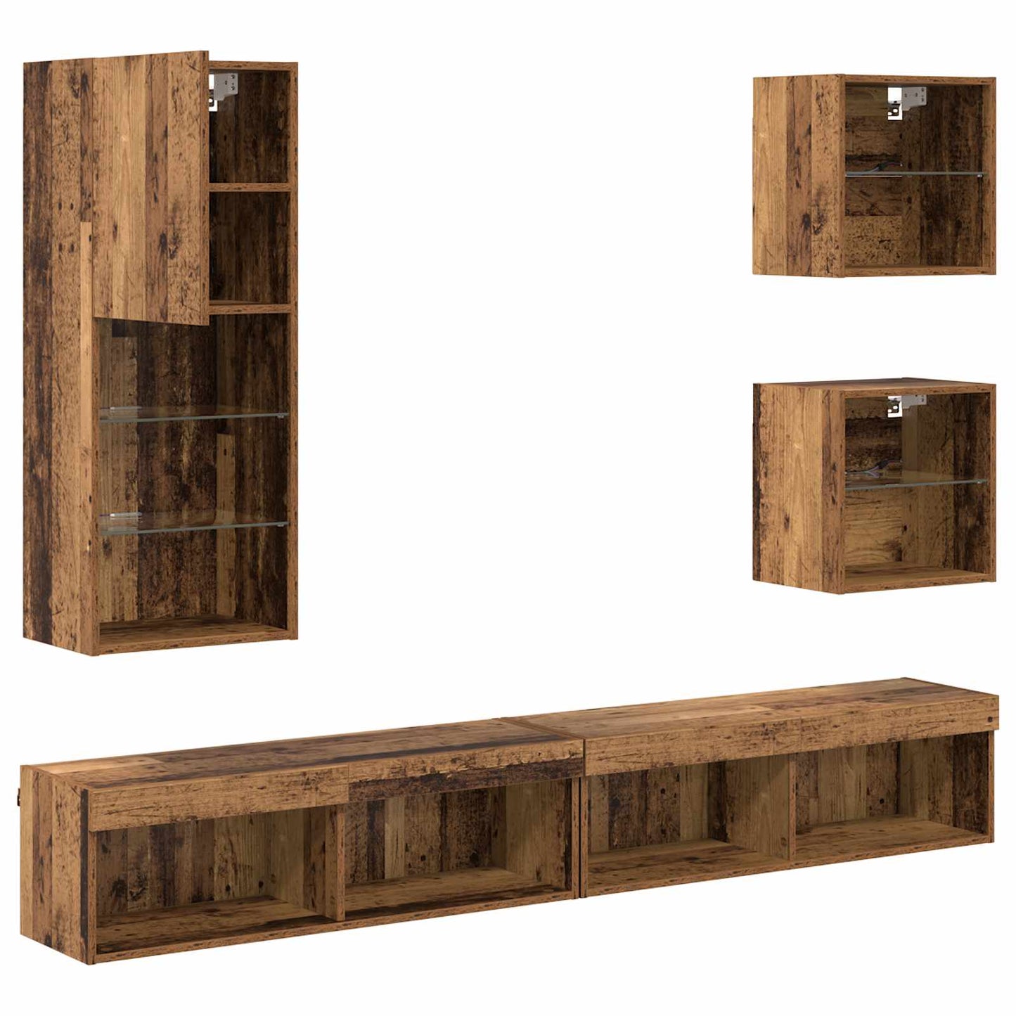 TV Wand Einheiten mit LED 5 stk. Altholz 100 x 30 x 30 cm