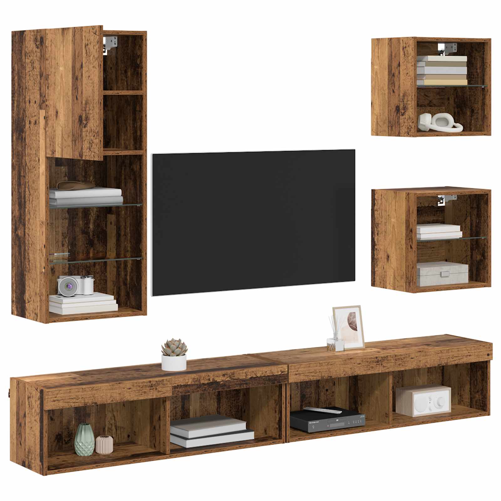 TV Wand Einheiten mit LED 5 stk. Altholz 100 x 30 x 30 cm