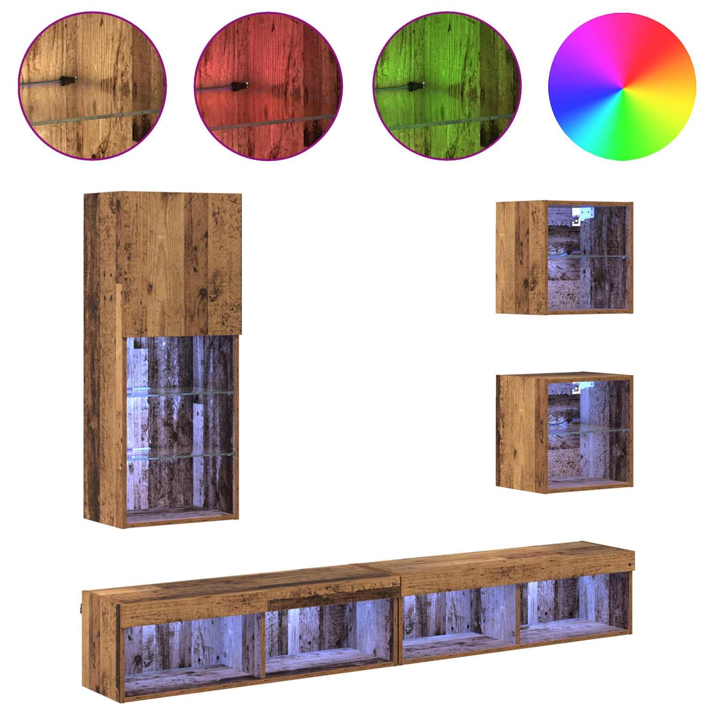 TV Wand Einheiten mit LED 5 stk. Altholz 100 x 30 x 30 cm