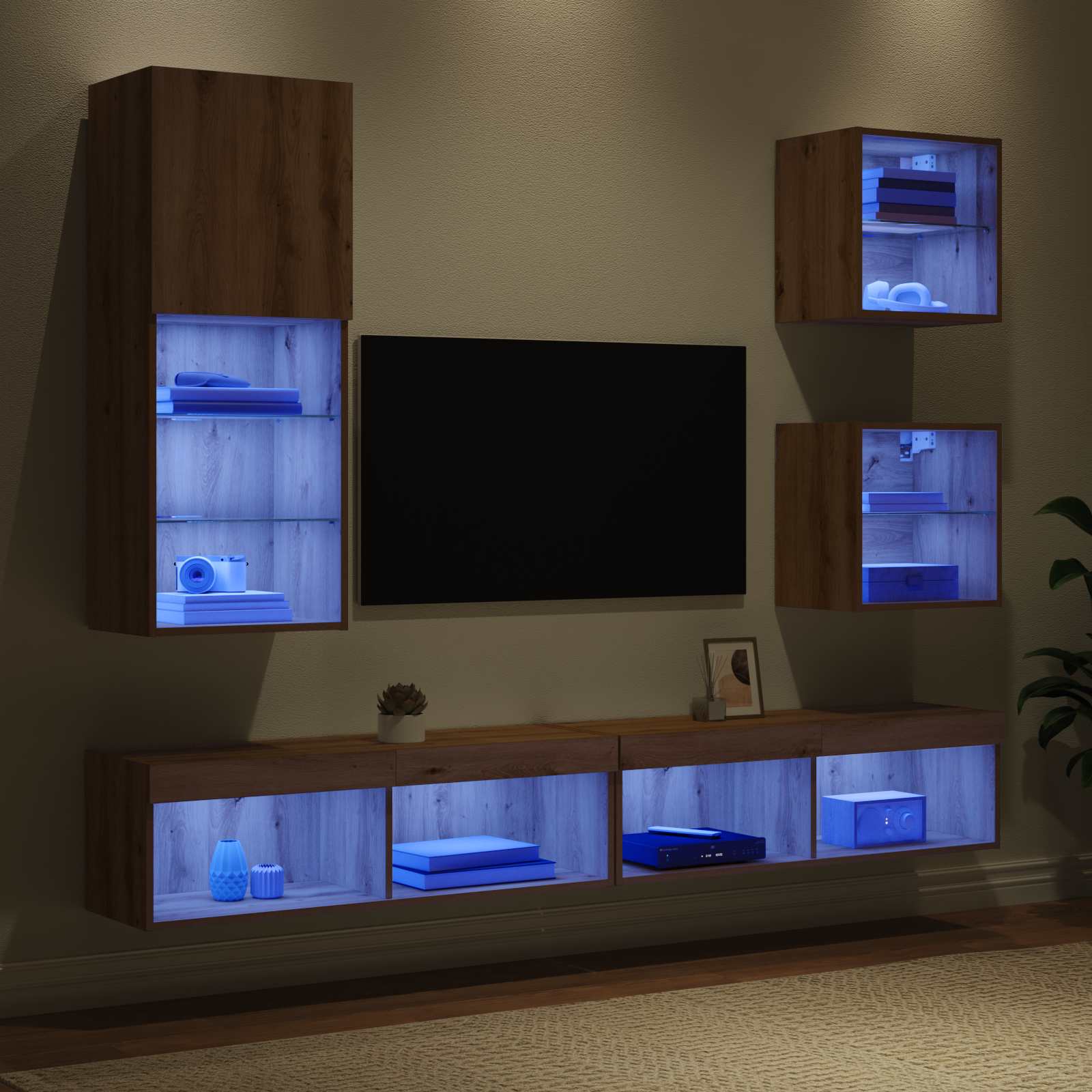 TV Wand Einheiten mit LED 5 stk. Artisan-Eiche 100 x 30 x 30 cm