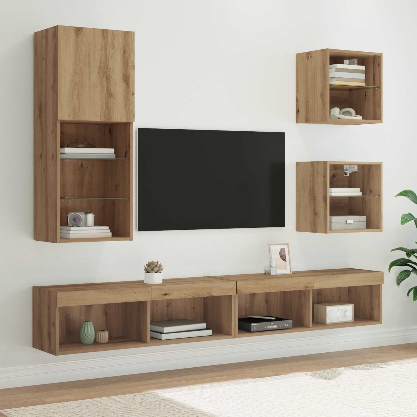 TV Wand Einheiten mit LED 5 stk. Artisan-Eiche 100 x 30 x 30 cm