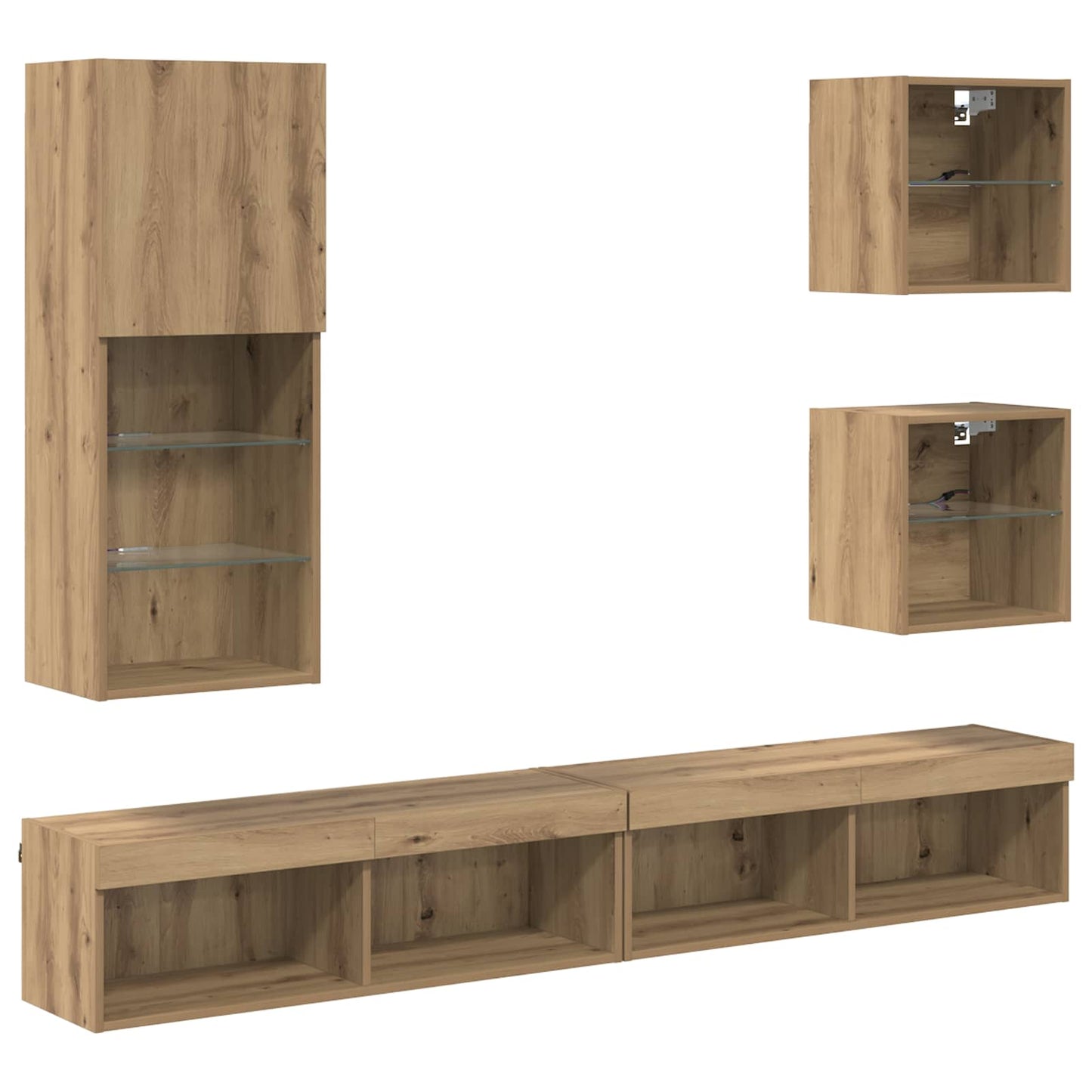TV Wand Einheiten mit LED 5 stk. Artisan-Eiche 100 x 30 x 30 cm