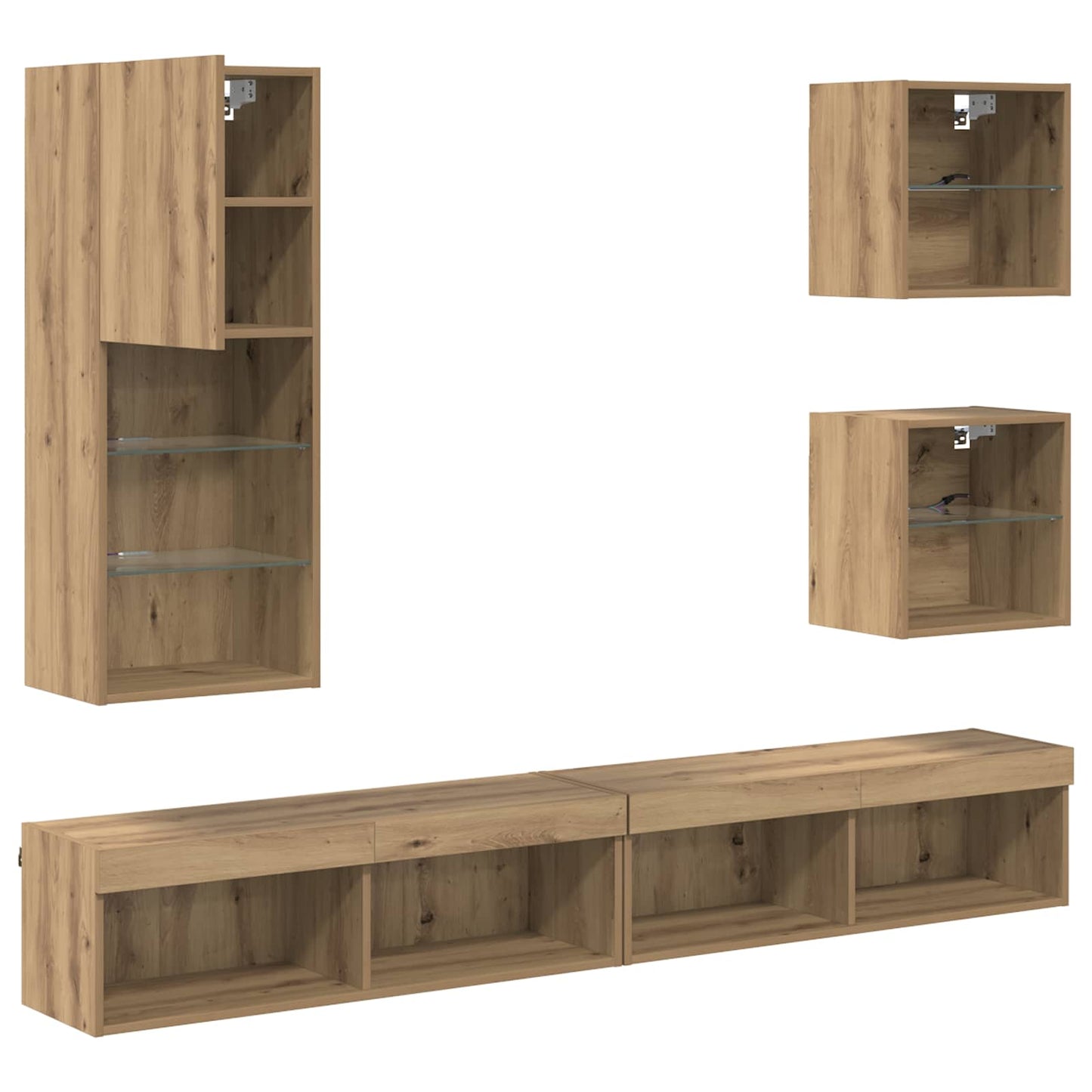 TV Wand Einheiten mit LED 5 stk. Artisan-Eiche 100 x 30 x 30 cm