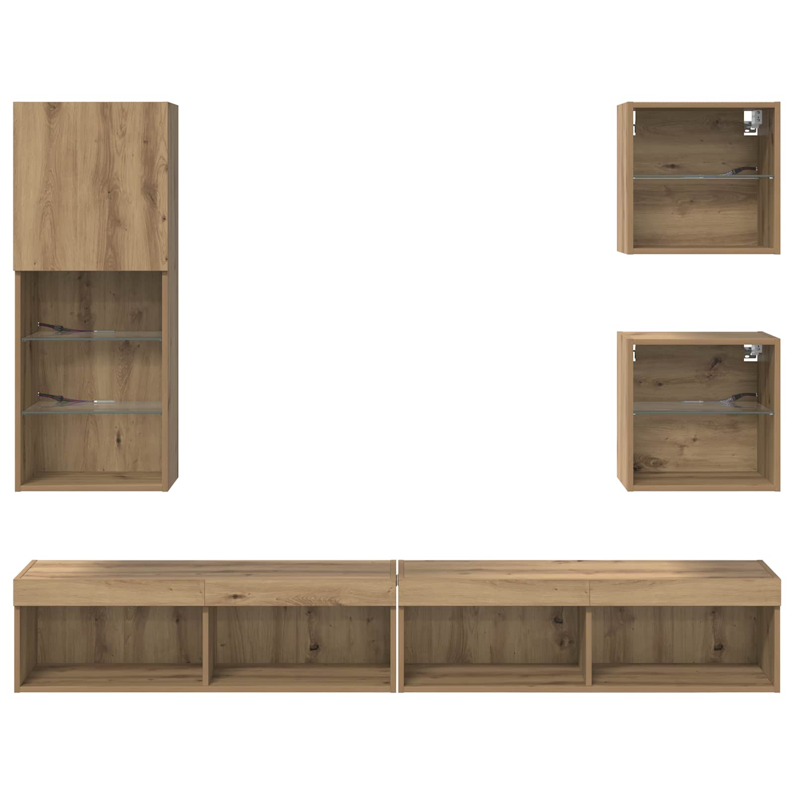TV Wand Einheiten mit LED 5 stk. Artisan-Eiche 100 x 30 x 30 cm