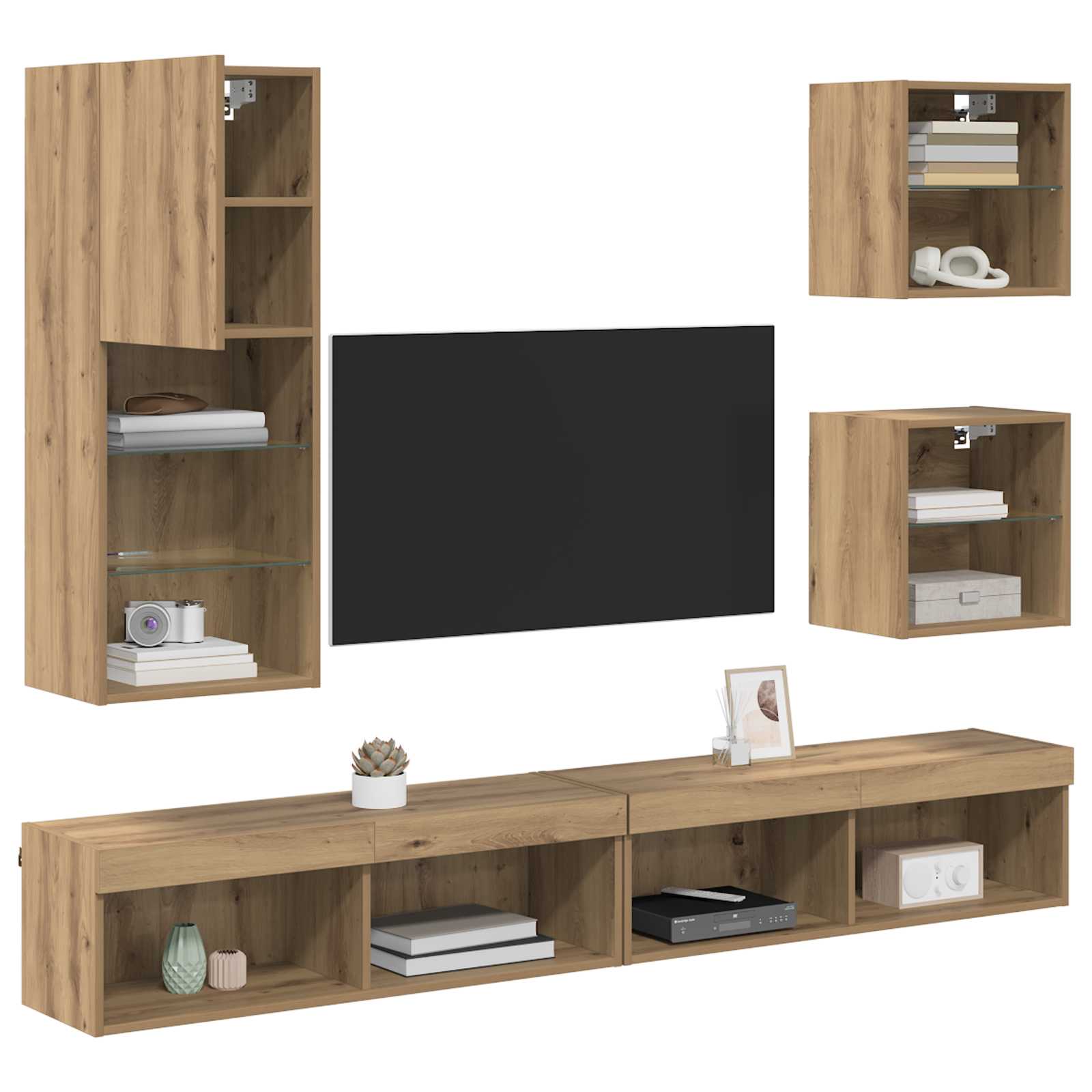 TV Wand Einheiten mit LED 5 stk. Artisan-Eiche 100 x 30 x 30 cm