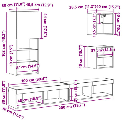TV Wand Einheiten mit LED 5 stk. Artisan-Eiche 100 x 30 x 30 cm