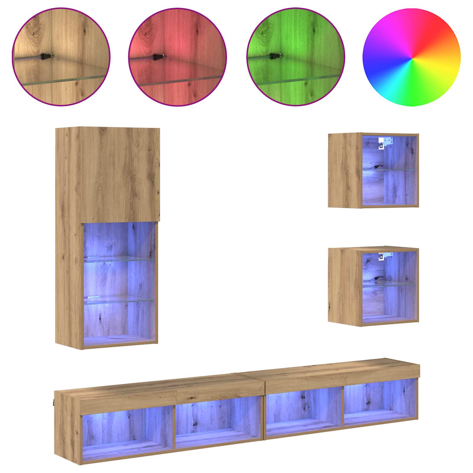 TV Wand Einheiten mit LED 5 stk. Artisan-Eiche 100 x 30 x 30 cm