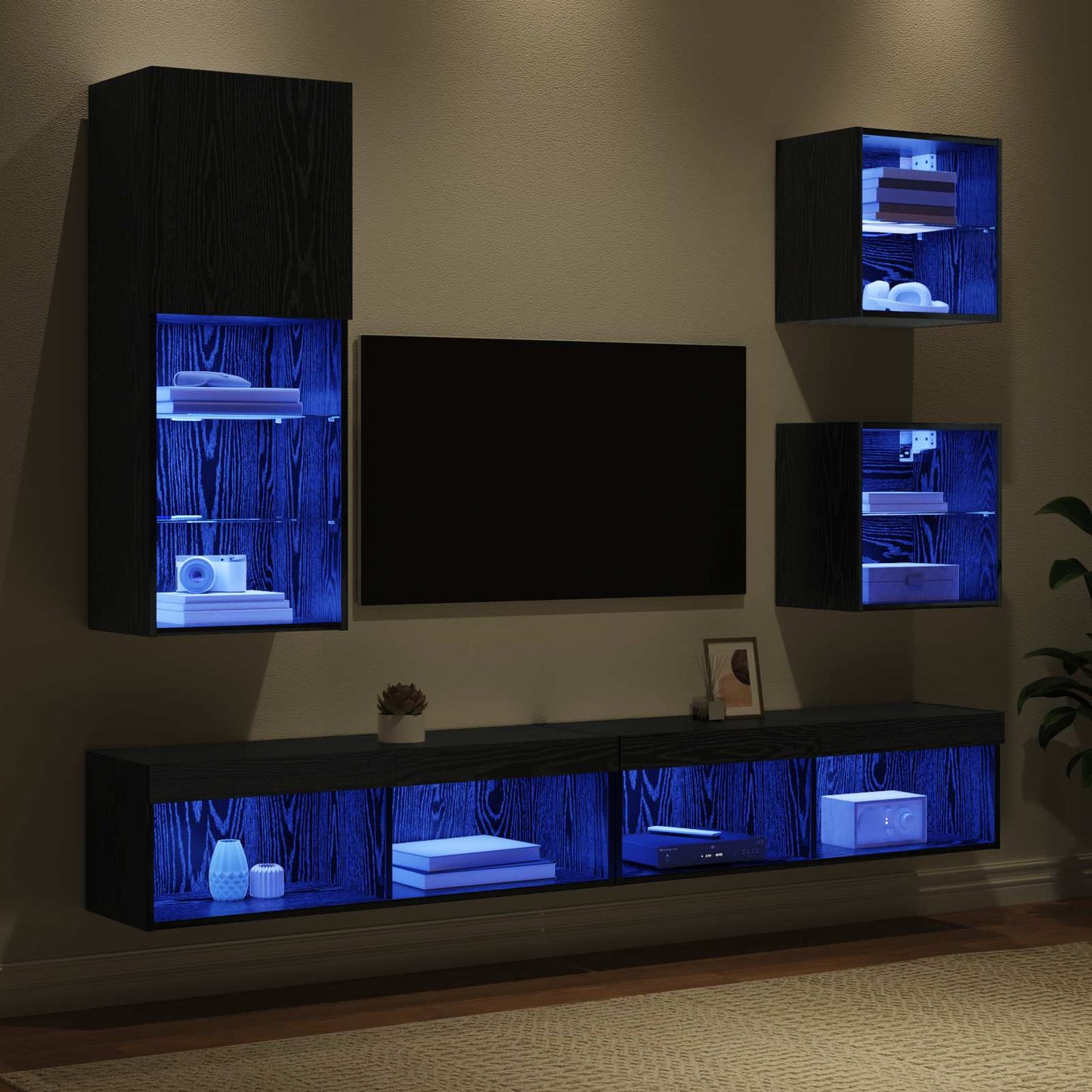 TV Wand Einheiten mit LED 5 stk. Schwarz Eichen-Optik
