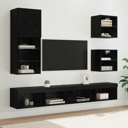 TV Wand Einheiten mit LED 5 stk. Schwarz Eichen-Optik