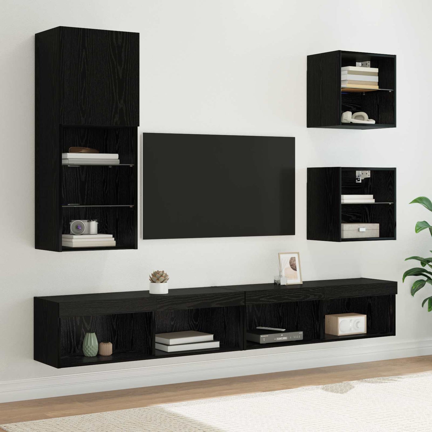 TV Wand Einheiten mit LED 5 stk. Schwarz Eichen-Optik