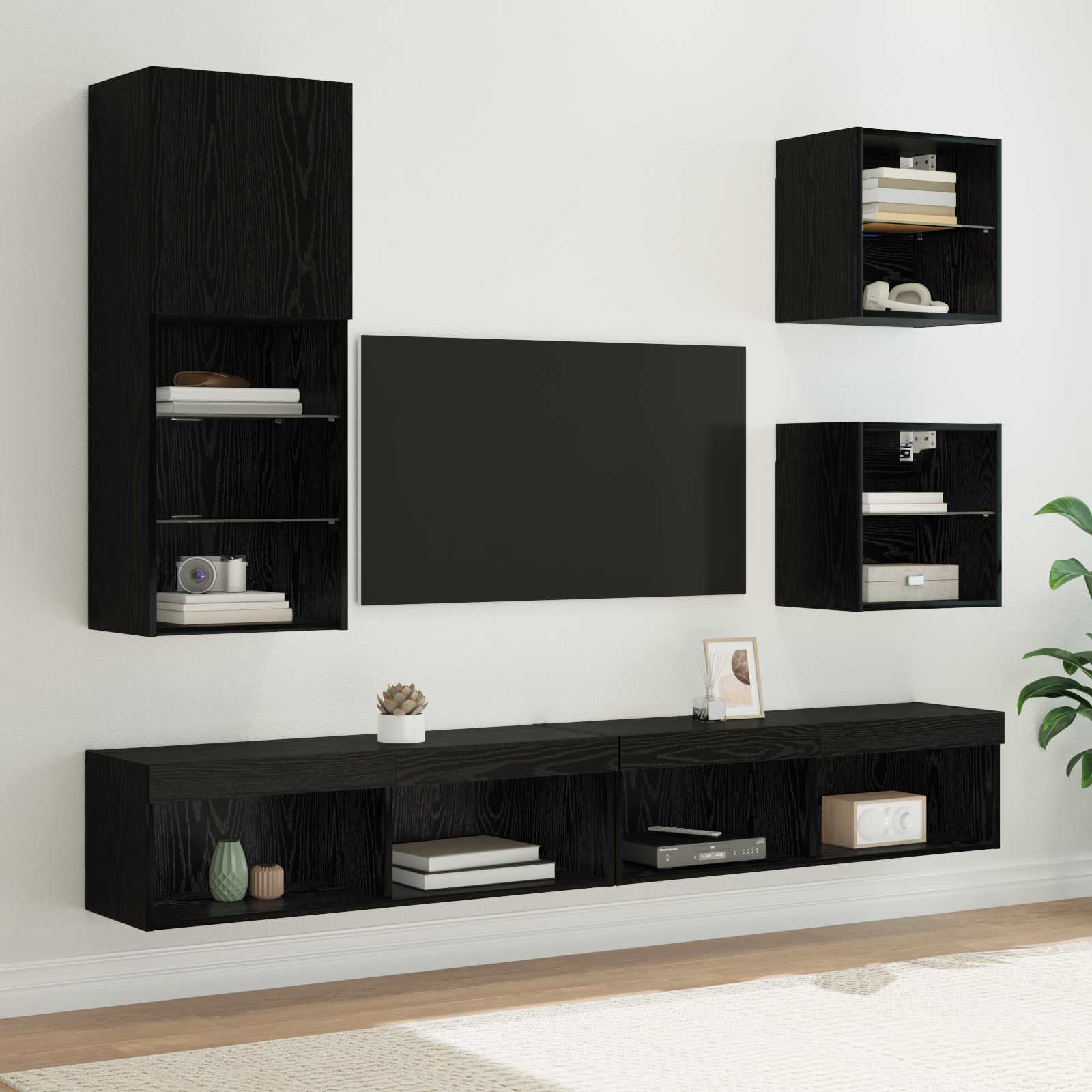 TV Wand Einheiten mit LED 5 stk. Schwarz Eichen-Optik