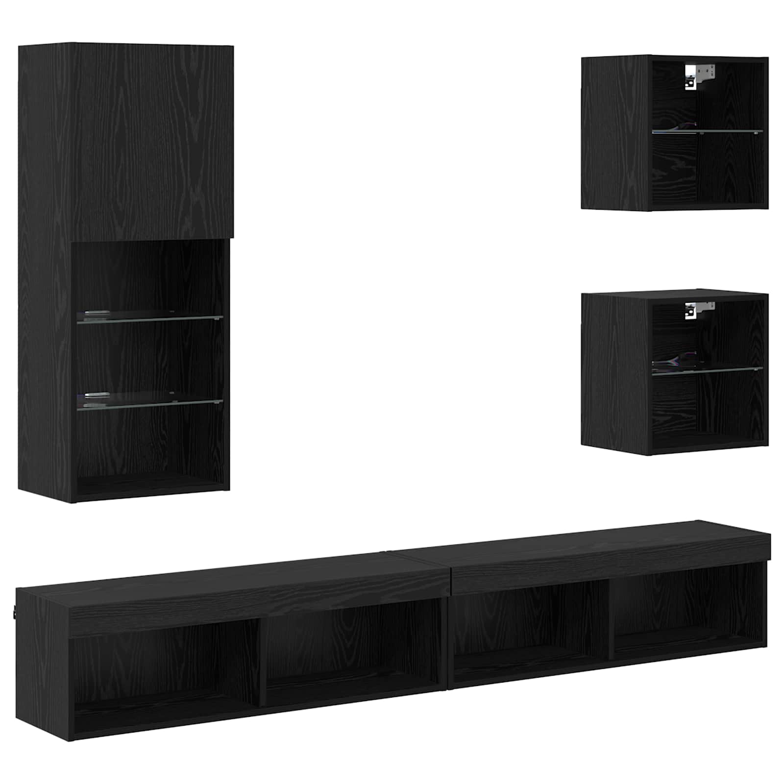 TV Wand Einheiten mit LED 5 stk. Schwarz Eichen-Optik