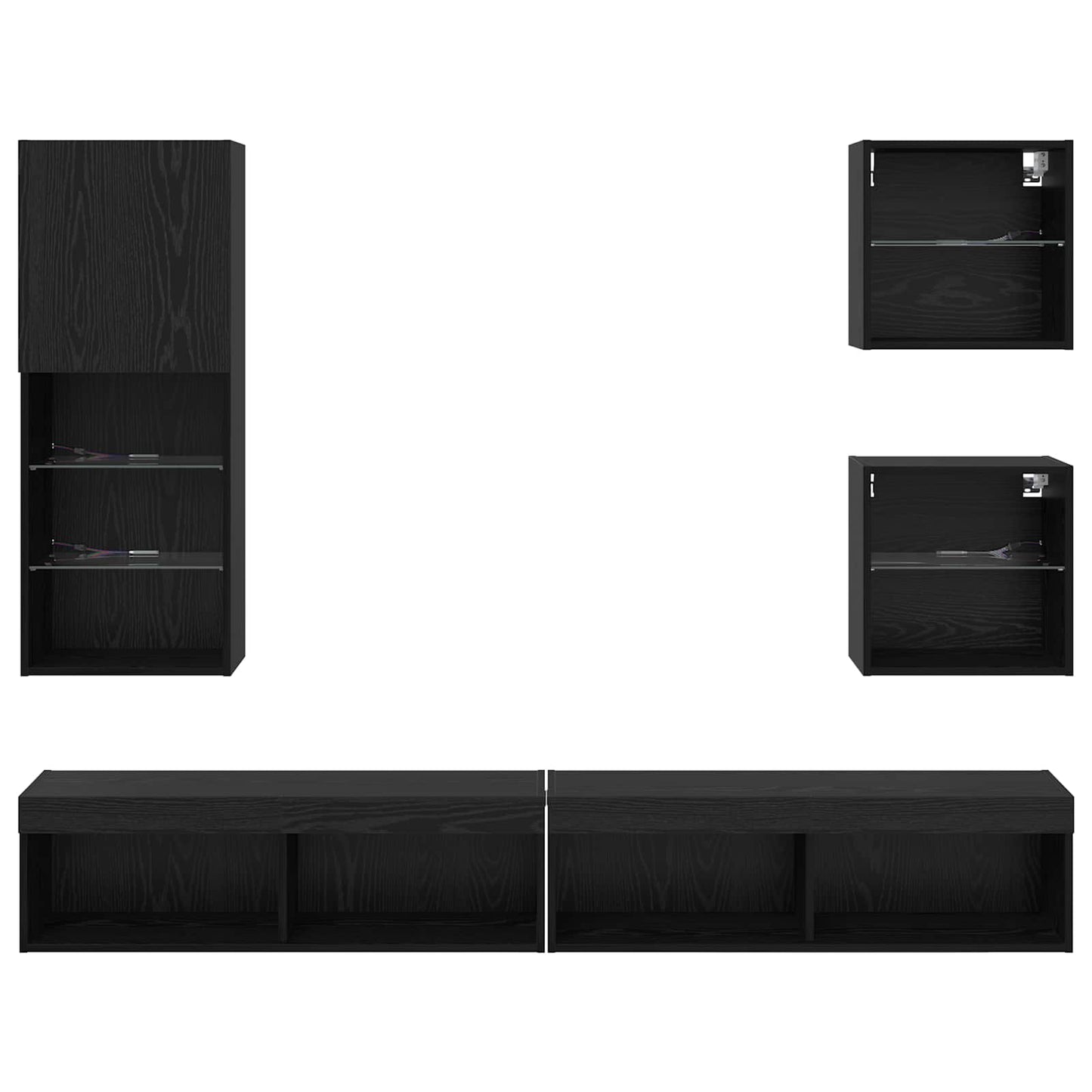 TV Wand Einheiten mit LED 5 stk. Schwarz Eichen-Optik