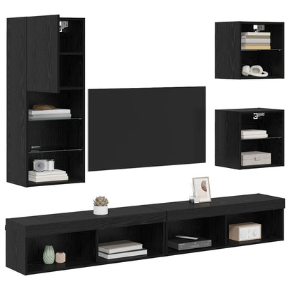 TV Wand Einheiten mit LED 5 stk. Schwarz Eichen-Optik