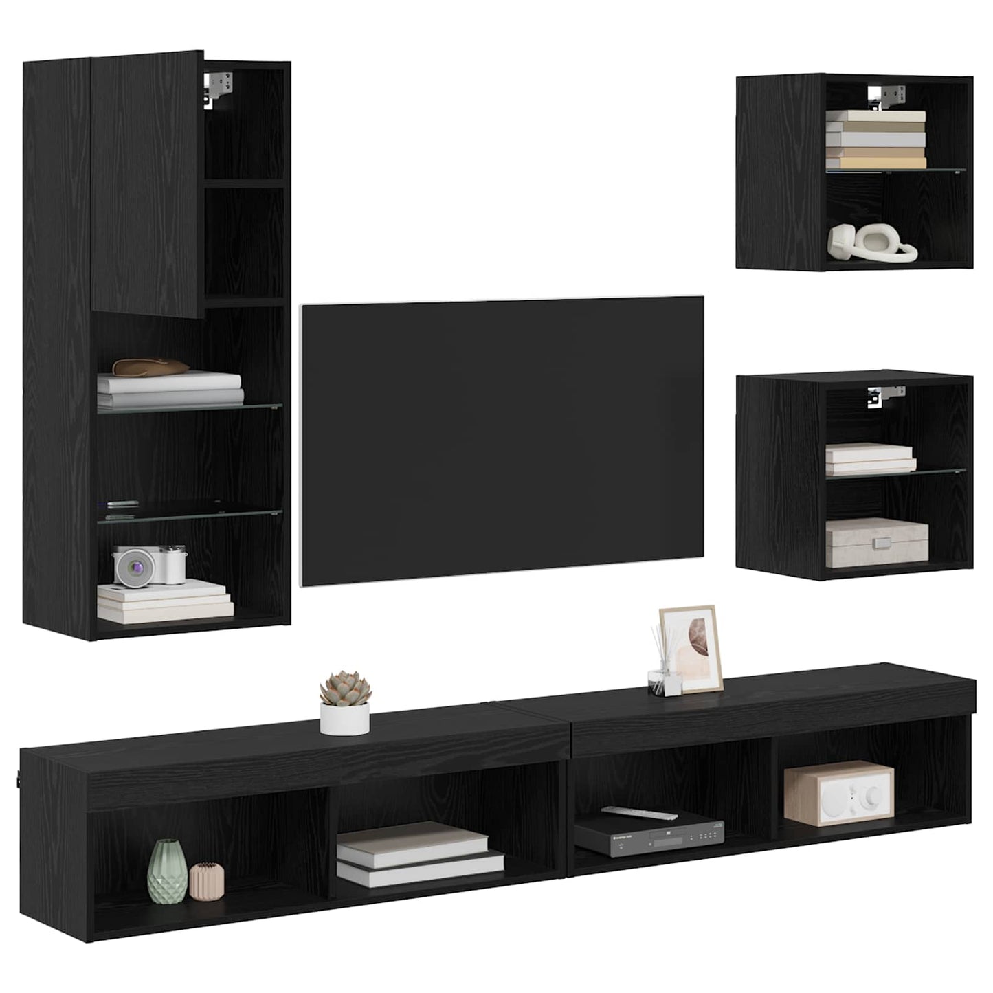 TV Wand Einheiten mit LED 5 stk. Schwarz Eichen-Optik