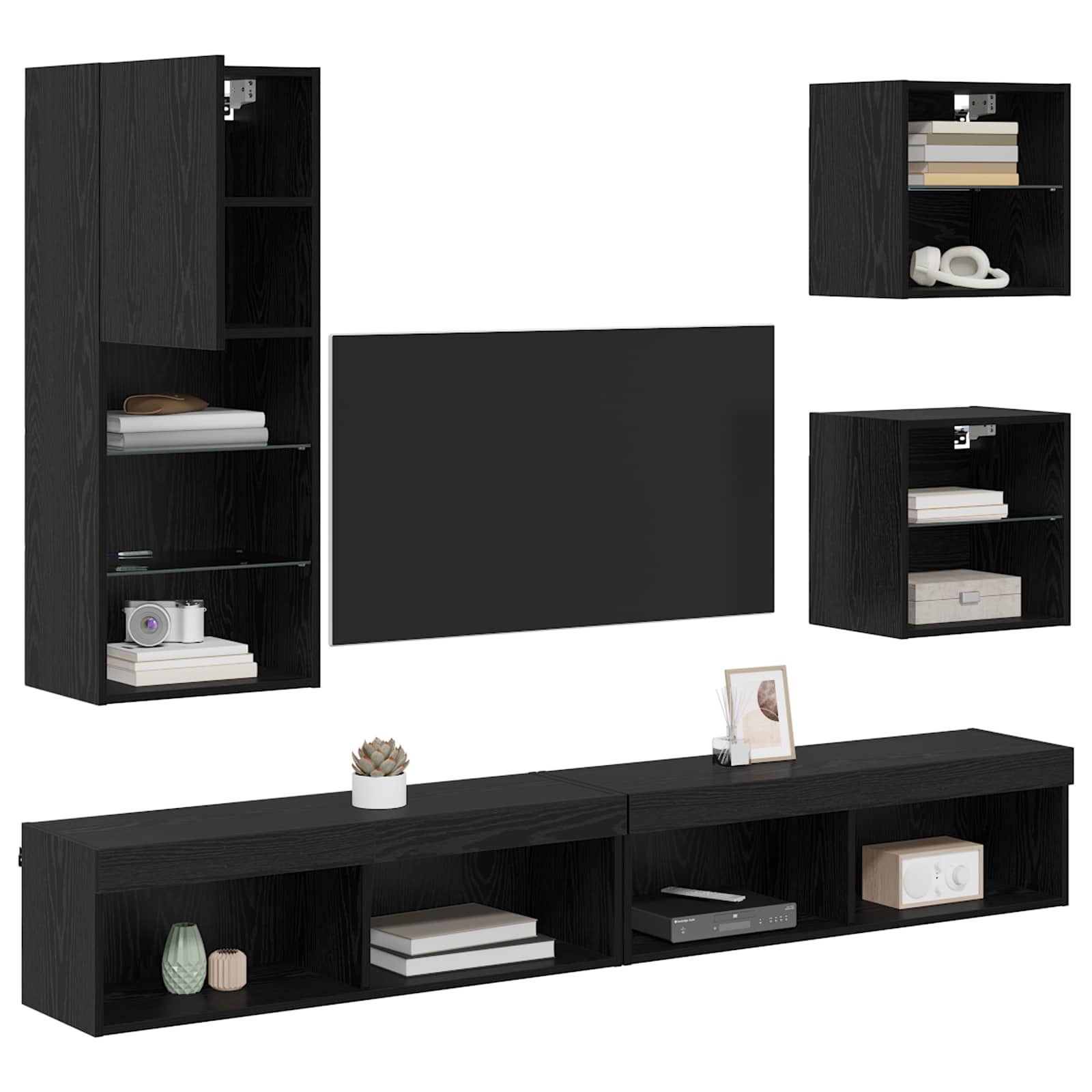 TV Wand Einheiten mit LED 5 stk. Schwarz Eichen-Optik