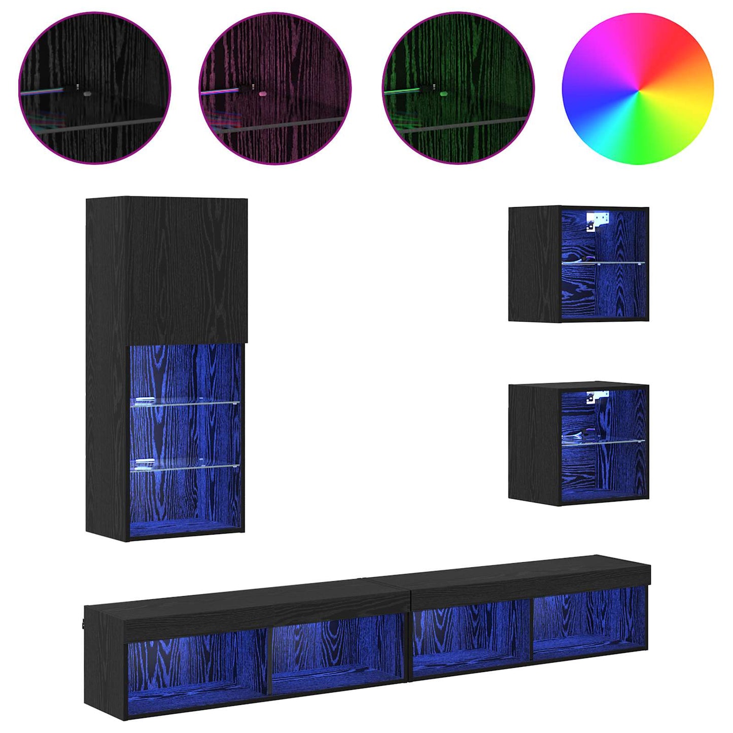 TV Wand Einheiten mit LED 5 stk. Schwarz Eichen-Optik