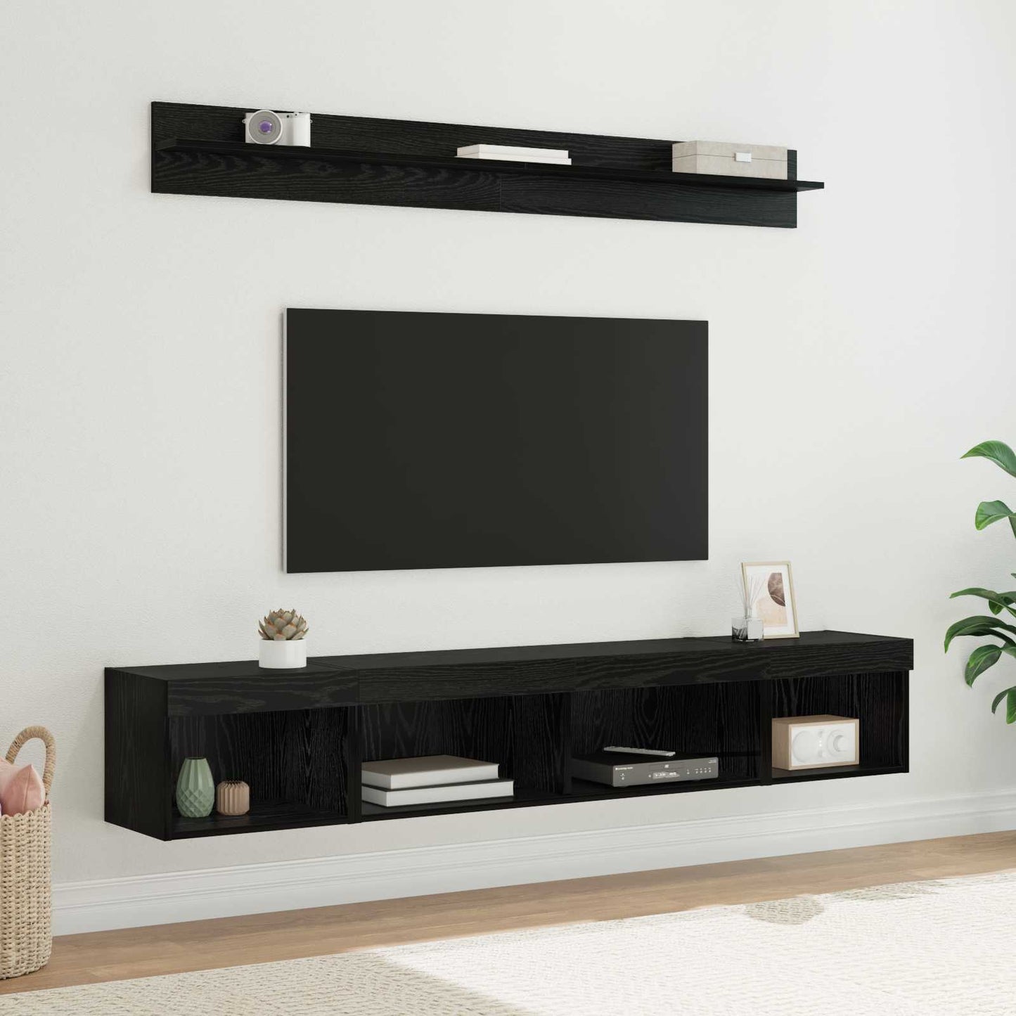 TV-Wandregal-Set 5 stk. Schwarz Eichen-Optik Holzwerkstoff