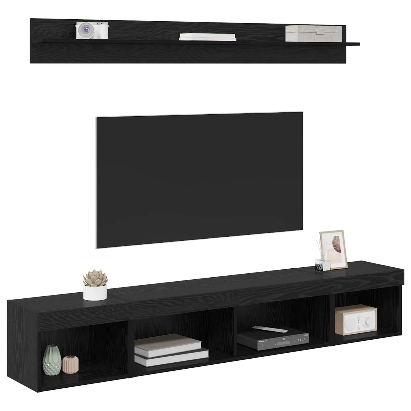 TV-Wandregal-Set 5 stk. Schwarz Eichen-Optik Holzwerkstoff