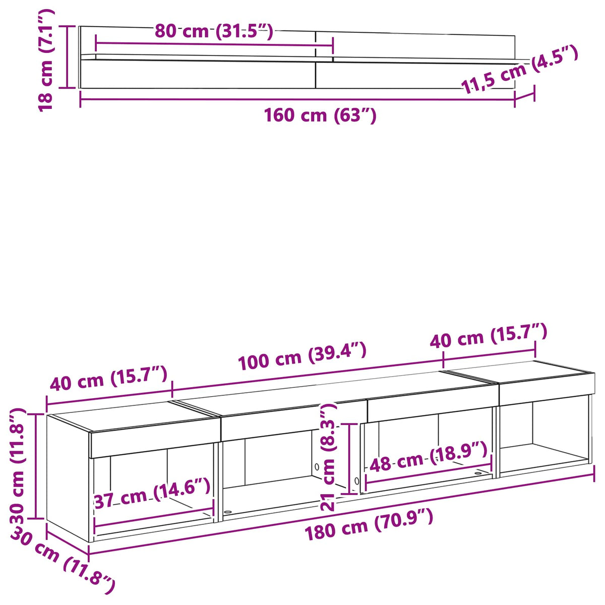 TV-Wandregal-Set 5 stk. Schwarz Eichen-Optik Holzwerkstoff