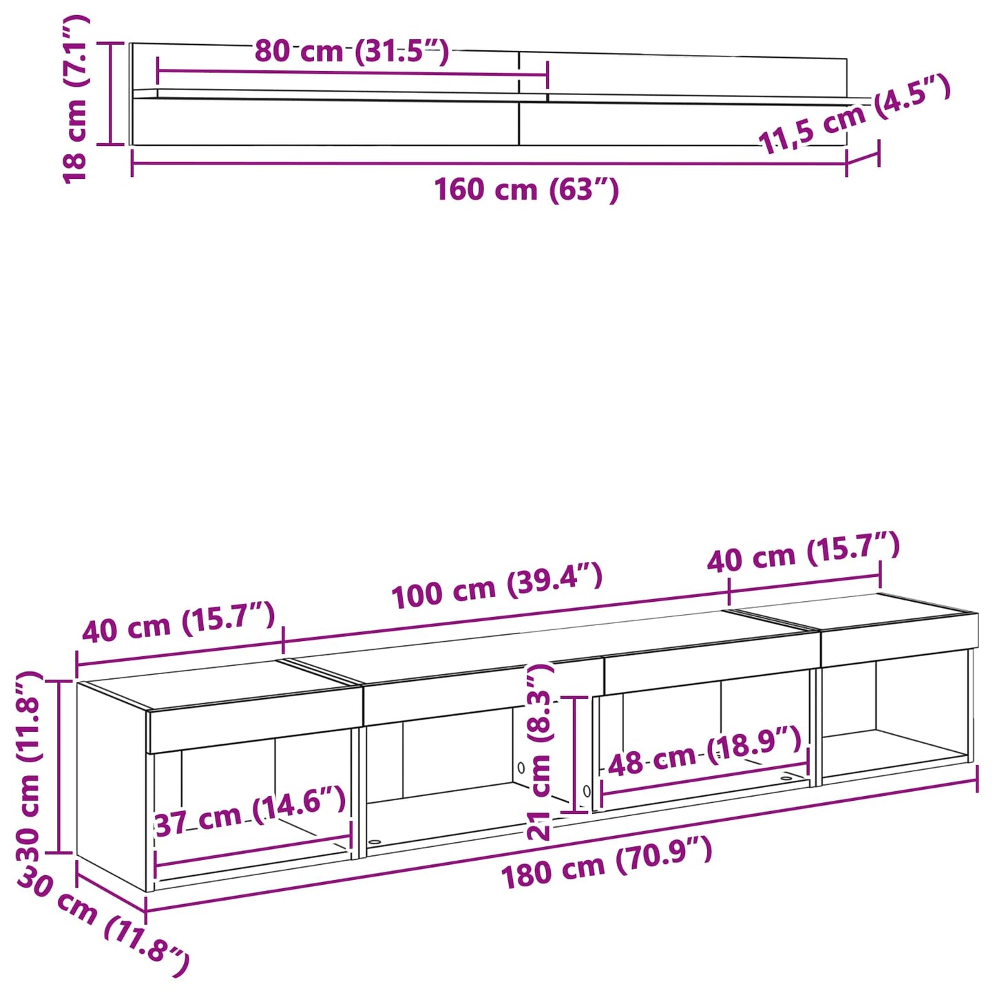 TV-Wandregal-Set 5 stk. Schwarz Eichen-Optik Holzwerkstoff