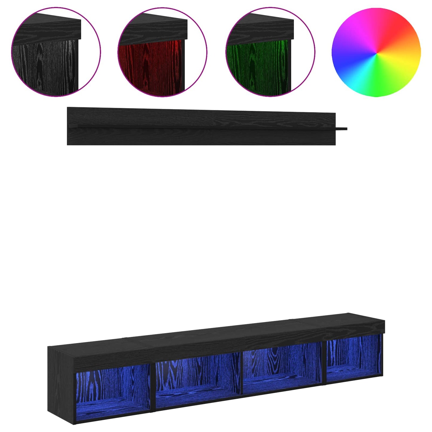 TV-Wandregal-Set 5 stk. Schwarz Eichen-Optik Holzwerkstoff