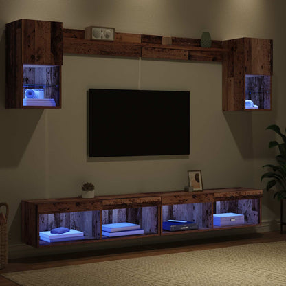 TV Wand Einheiten mit LED 6 stk. Altholz