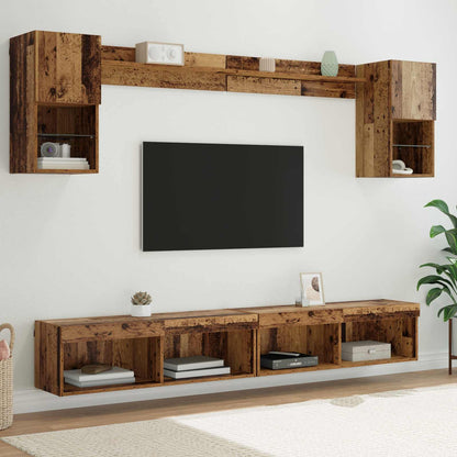 TV Wand Einheiten mit LED 6 stk. Altholz