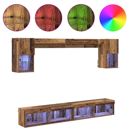 TV Wand Einheiten mit LED 6 stk. Altholz