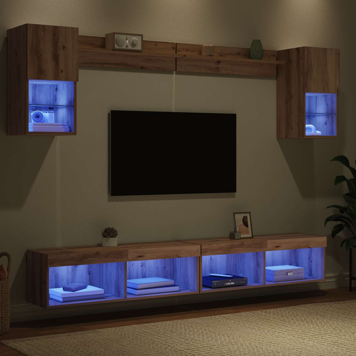 TV Wand Einheiten mit LED 6 stk. Artisan-Eiche