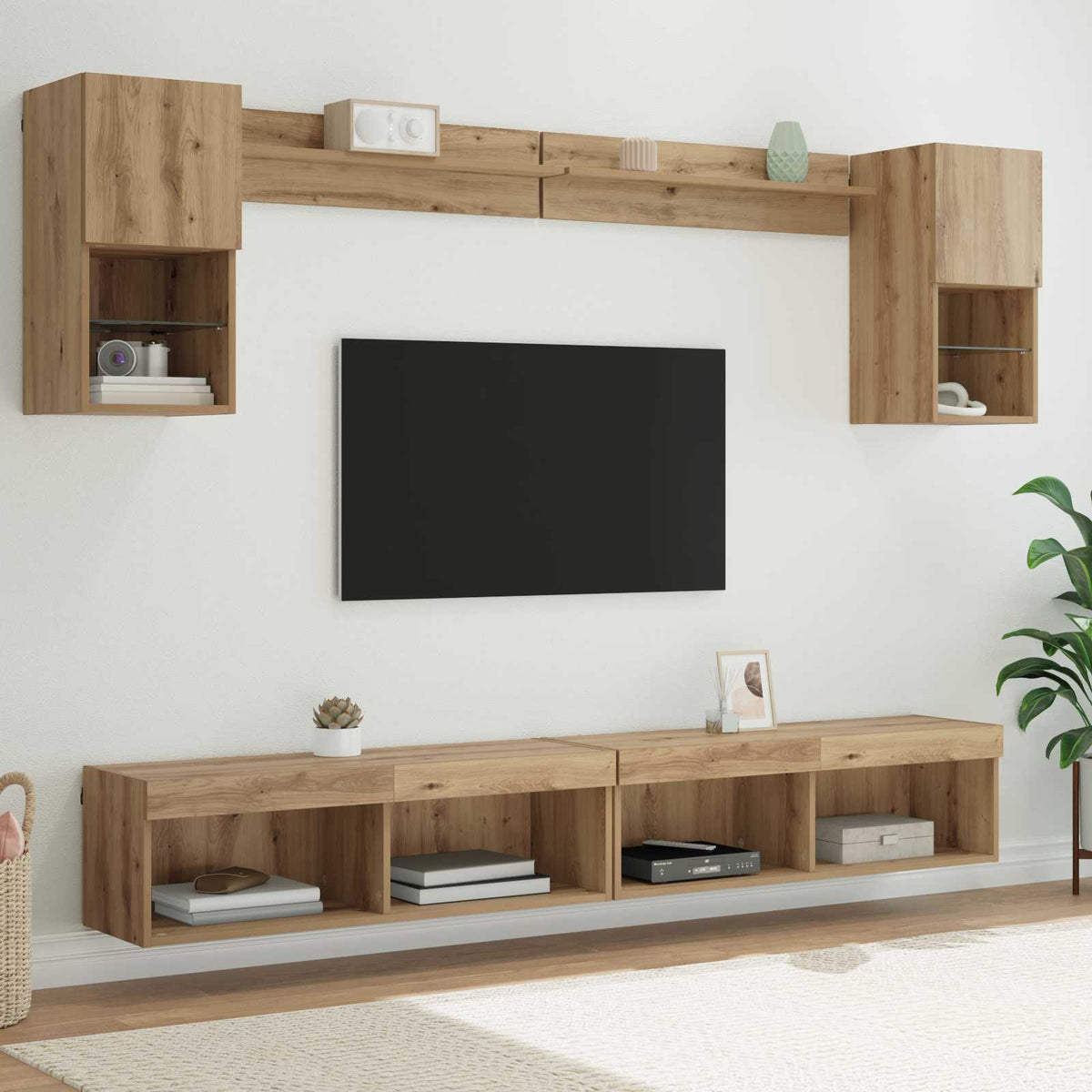 TV Wand Einheiten mit LED 6 stk. Artisan-Eiche