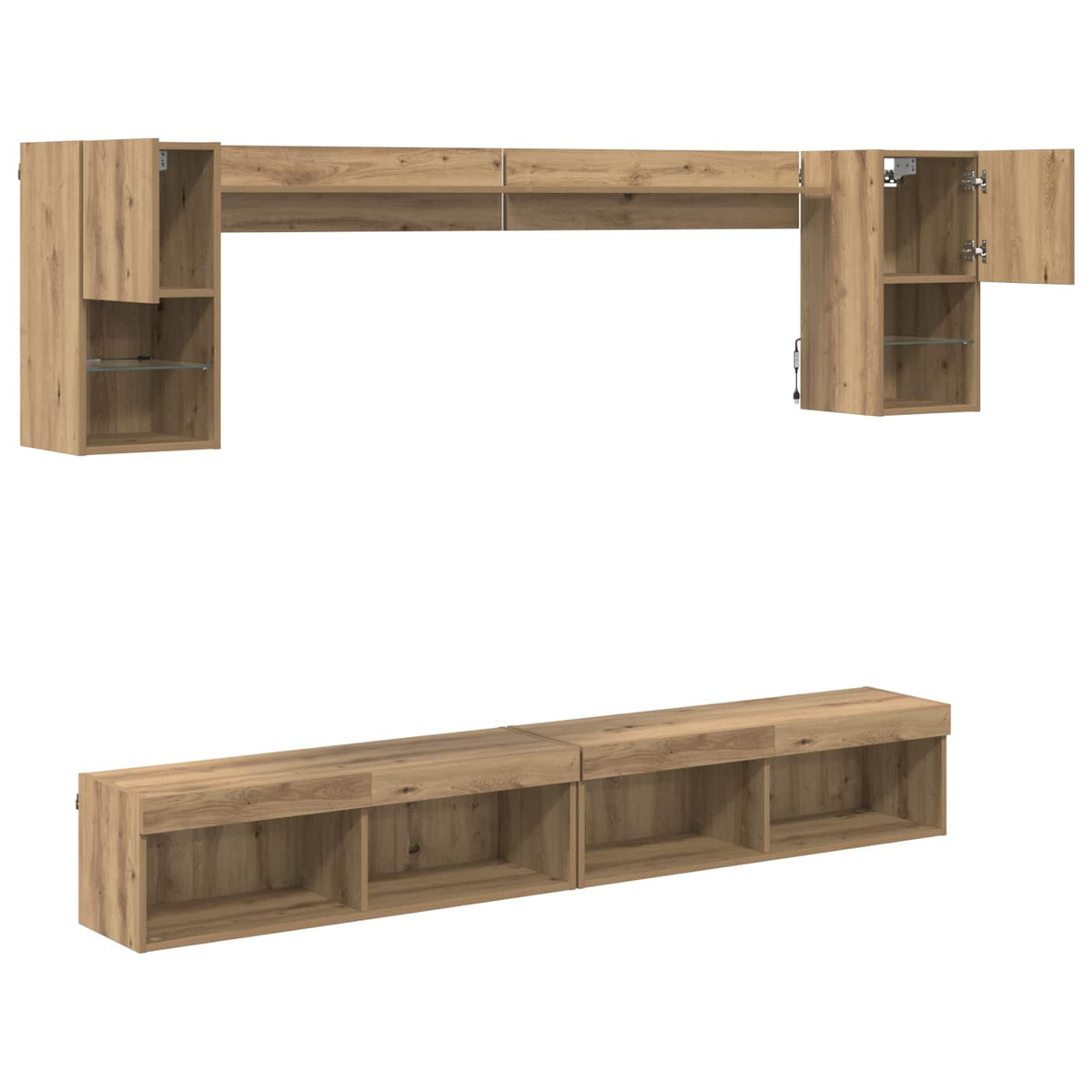 TV Wand Einheiten mit LED 6 stk. Artisan-Eiche