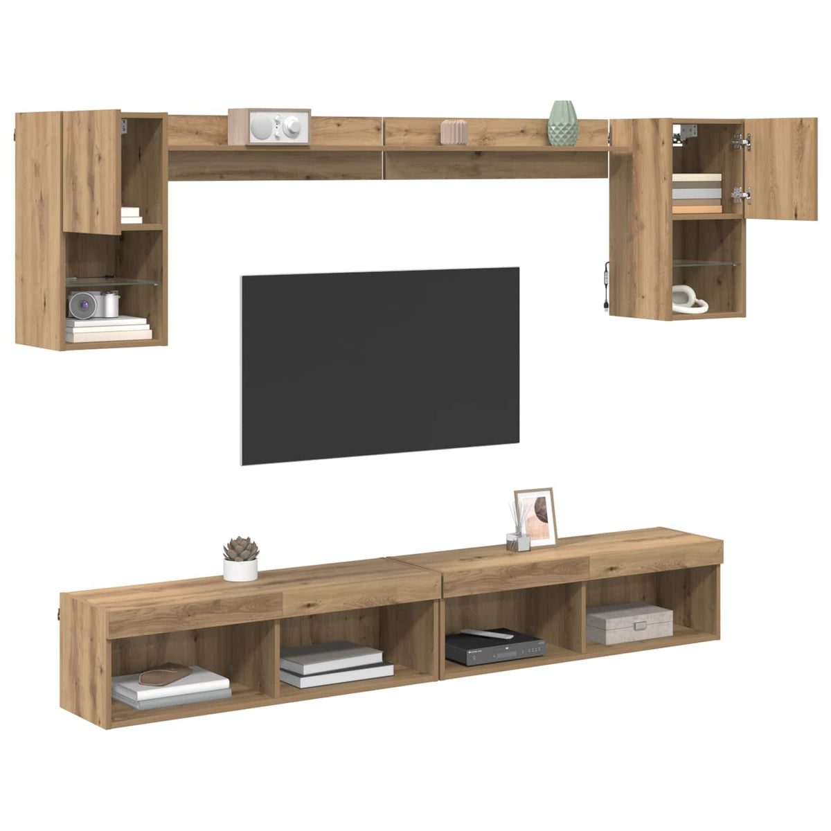 TV Wand Einheiten mit LED 6 stk. Artisan-Eiche