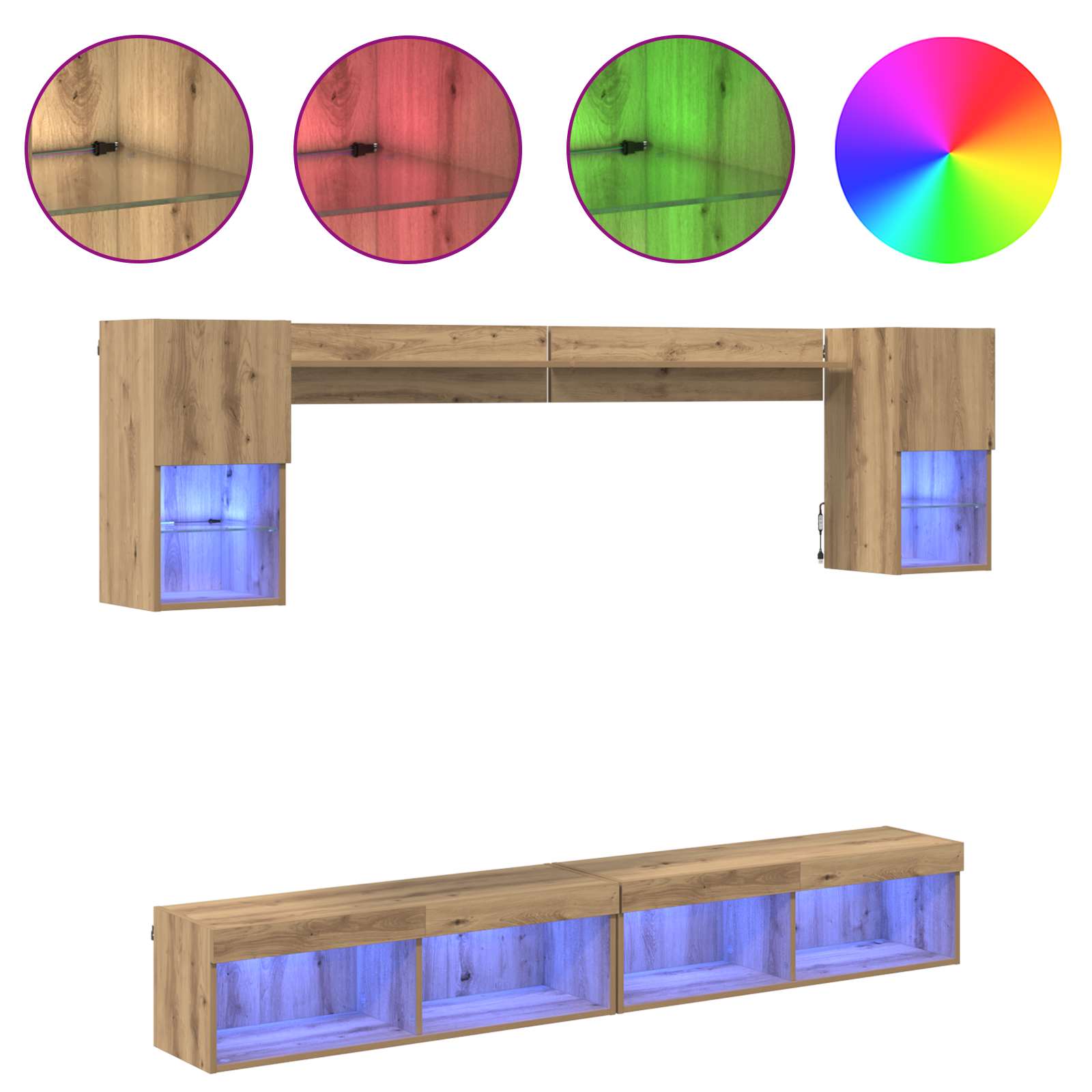 TV Wand Einheiten mit LED 6 pcs Artisan-Eiche Holzwerkstoff