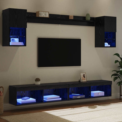 TV Wand Einheiten mit LED 6 stk. Schwarz Eichen-Optik
