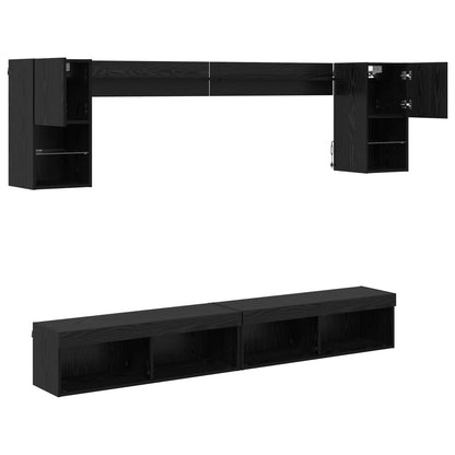 TV Wand Einheiten mit LED 6 stk. Schwarz Eichen-Optik