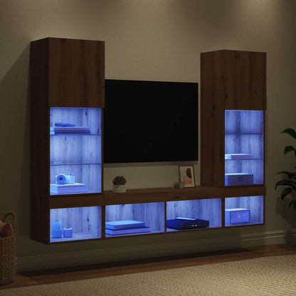 TV Wand Einheiten mit LED 5 stk. Artisan-Eiche Holzwerkstoff