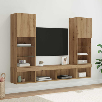 TV Wand Einheiten mit LED 5 stk. Artisan-Eiche Holzwerkstoff