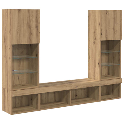 TV Wand Einheiten mit LED 5 stk. Artisan-Eiche Holzwerkstoff