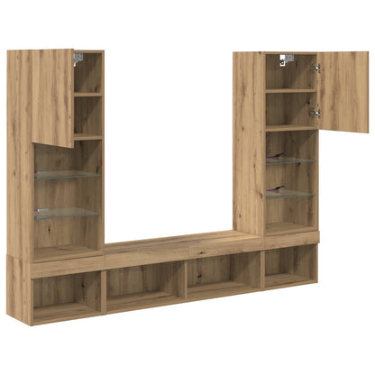 TV Wand Einheiten mit LED 5 stk. Artisan-Eiche Holzwerkstoff
