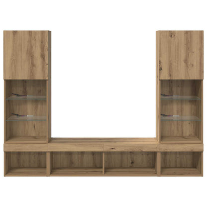 TV Wand Einheiten mit LED 5 stk. Artisan-Eiche Holzwerkstoff